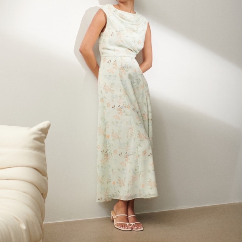 Abercrombie & Fitch Pastel Floral Maxi Dress - Mint Green with Blush Floral